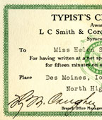 Helen M. Scroggs typing certificate
